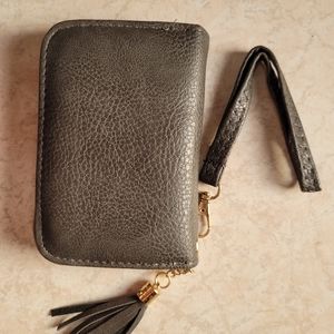 Small Black Faux Leather zip Wallet with tassel. New